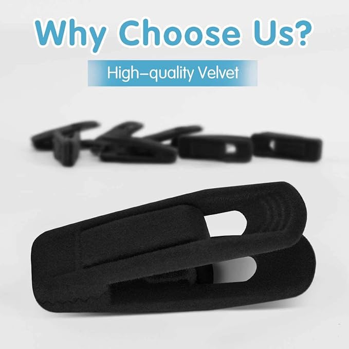 Black Velvet Hangers Clips 50 PCS, Non-Slip Velvet Clips for Suit Pant Skirt Hanger, Strong Finger Clips Perfect for Thin Flocking Hangers