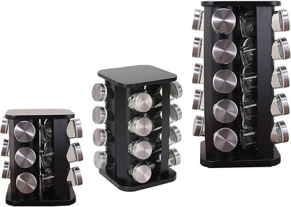 Spice Rack, Spice Rack Organizers for Countertop, Rotating Countertop Spice Rack, Revolving Spice Rack for Kitchen, Kitchen Gadgets, Organizer Rack with Spice Jars (Black, SquareHead_12Jars)