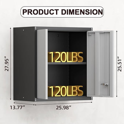 Metal Wall Cabinet, Garage Cabinets Wall Mounted, Locking Storage with Adjustable Shelves, Wall Mounted Garage Cabinet with Doors, Floating Cabinet for Home Office, Utility Room