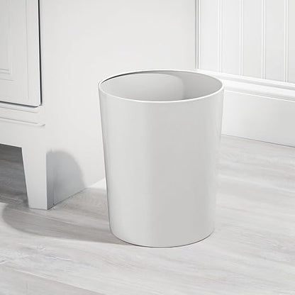 mDesign Round Metal Small 1.7 Gallon Recycle Trash Can Wastebasket, Garbage Container Bin for Bathrooms, Kitchen, Bedroom, Home Office - Durable Stainless Steel - Mirri Collection - Light Gray