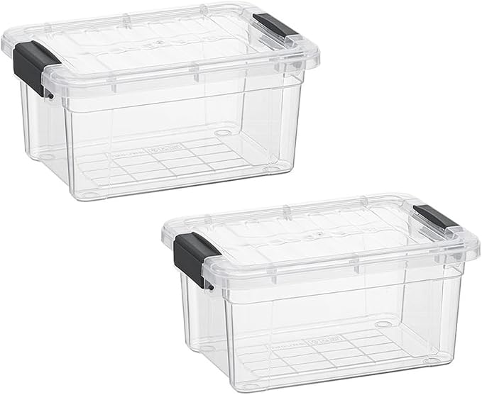 Superio Storage Bins with Lids- 2 Pack, 1.85 Qt Clear Boxes for Organizing, Stackable Plastic Containers- BPA Free, Non-Toxic, Odor Free, Organizer for Home, Office, Dorm