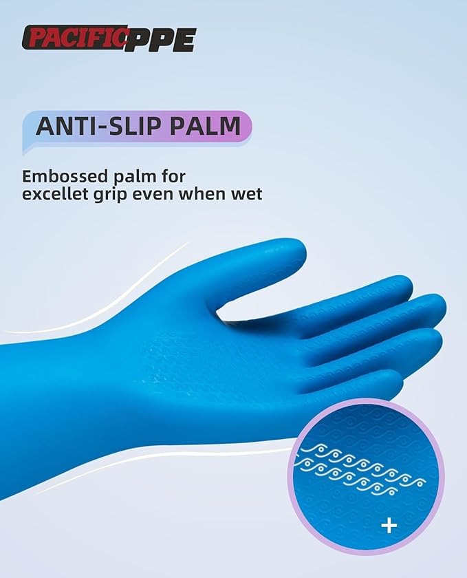 PACIFIC PPE 2 Pairs Dishwashing Cleaning Gloves with Latex free, Cotton lining, Kitchen Gloves (Purple+Blue, Large)