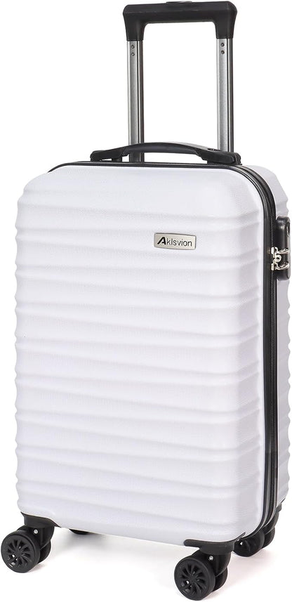 Carry on luggage 20 In suitcase with Spinner Wheels ABS & PC Hardside Luggage（Off white）