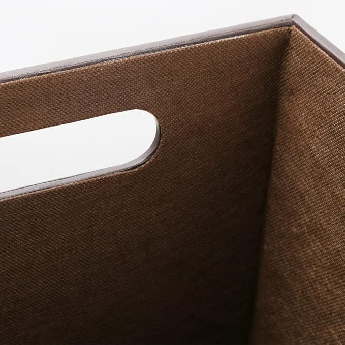 KINGFOM Classic Pu Leather Trash Can Wastebasket, Garbage Container Bin with Handles for Bathrooms, Powder Rooms, Kitchens, Home, Office and and High Class Hotel Square Brown