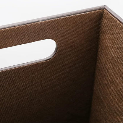 KINGFOM Classic Pu Leather Trash Can Wastebasket, Garbage Container Bin with Handles for Bathrooms, Powder Rooms, Kitchens, Home, Office and and High Class Hotel Square Brown