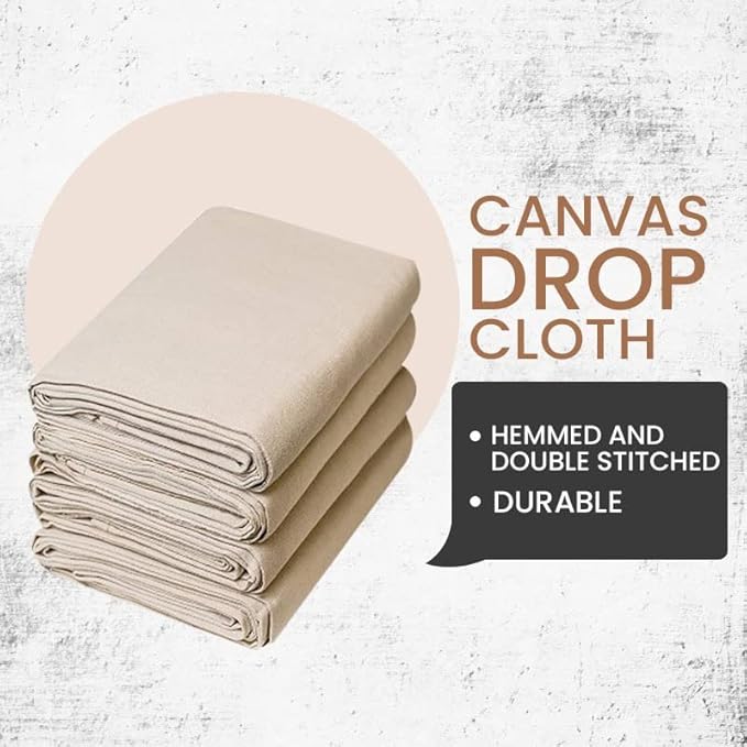 ZUPERIA Canvas Drop Cloth for Painting (Size 4x5 Feet Pack of 4) Pure Cotton Painters Drop Cloth for Painting, Furniture & Floor Protection - All Purpose Thick Canvas tarp with Double Stitched Edges