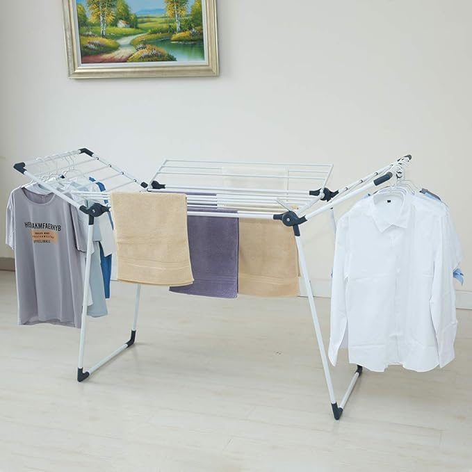 Clothes Drying Rack Adjustable Gullwing and Foldable Space-Saving Laundry Rack for Indoor or Outdoor Use, Grey