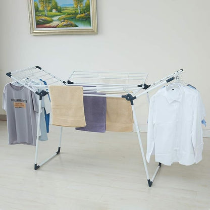 Clothes Drying Rack Adjustable Gullwing and Foldable Space-Saving Laundry Rack for Indoor or Outdoor Use, Grey