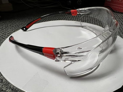 Red Frame (New) Safety Glasses Goggles for Eye Protection with Clear Anti Fog Scratch Resistant shattered Proof, Best Safety Glasses of ANSI Z87 & EN 166 with Carrying Case (1 Piece).