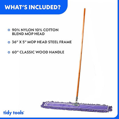 36 Inch Purple Commercial Dust Mop & Floor Sweeper – Wood Handle Floor Mop for Tile, Hardwood & Concrete