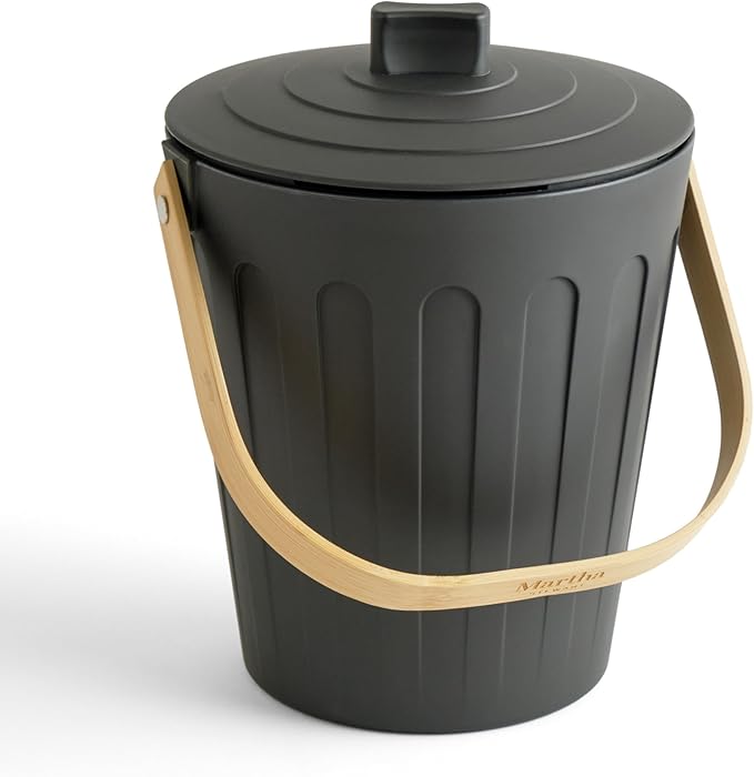 Martha Stewart Indoor Compost Bin | Countertop Composting Bucket for Kitchen | .7 Gallon Capacity | Includes Filter | Plant Based Materials | Charcoal Black