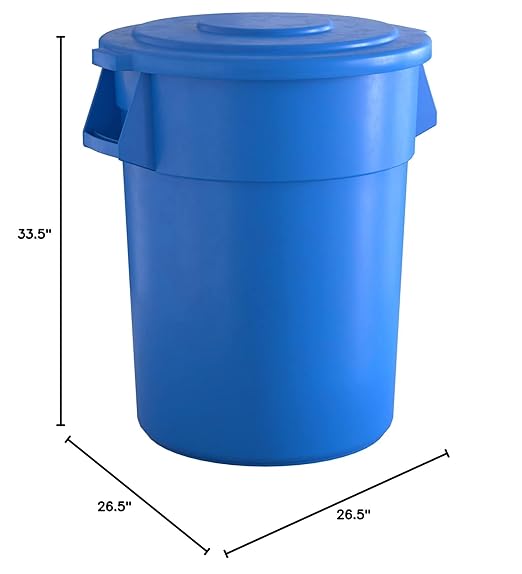 55 Gallon Blue Round Commercial Trash Can with Lid