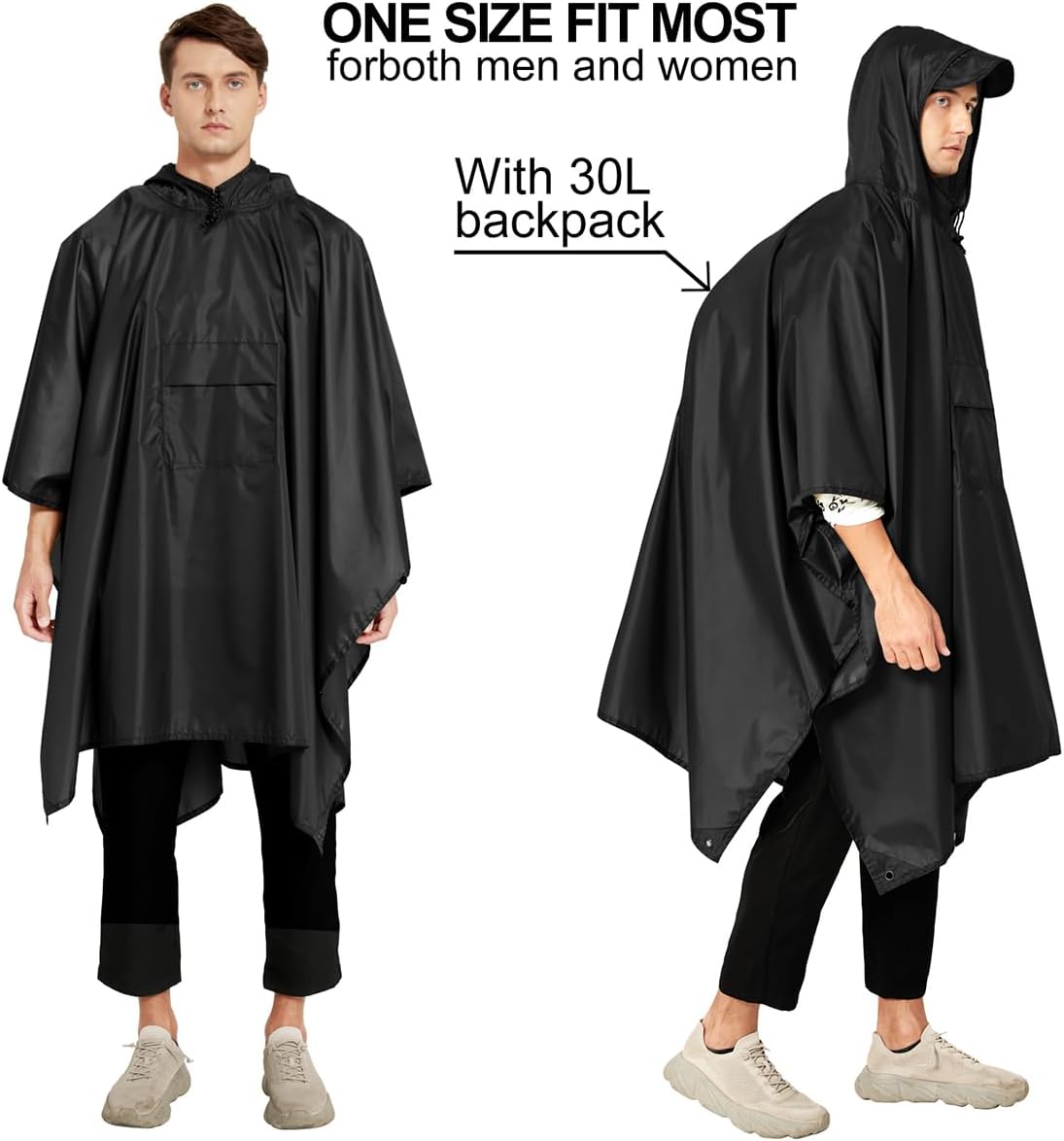 salamra Hooded Rain Poncho Waterproof Raincoat Jacket for Men/Women/Adults with Pocket