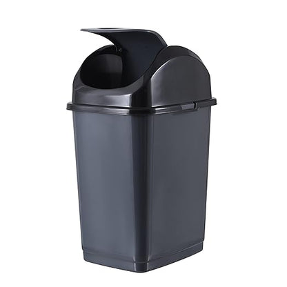 Superio Kitchen Trash Can with Swing Top Lid 9 Gallon Slim Waste Bin 37 Qt Sturdy Plastic Garbage Can Medium Recycling Bin for Office, Bathroom, Under Counter, Dorm, Bedroom (Dark Grey-2 Pack)