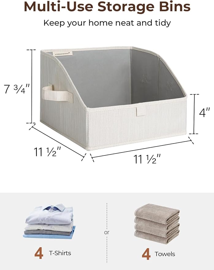StorageWorks Closet Storage Bins, Trapezoid Organizer Box for Shelves, Fabric Clothes Bin, Foldable Organizing Baskets with Handles, Small, 3-Pack, Mixing of Beige, White & Ivory