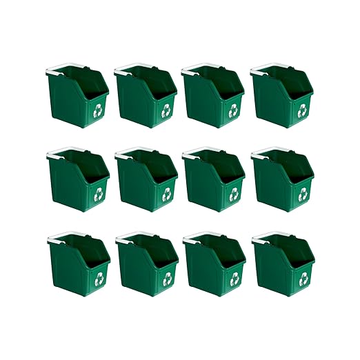6 Gallon Stackable Recycling Bins for Homes, Garages, Offices Made of 100% Recycled Plastic - (Green, 12 Pack)
