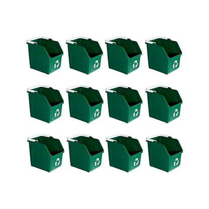 6 Gallon Stackable Recycling Bins for Homes, Garages, Offices Made of 100% Recycled Plastic - (Green, 12 Pack)
