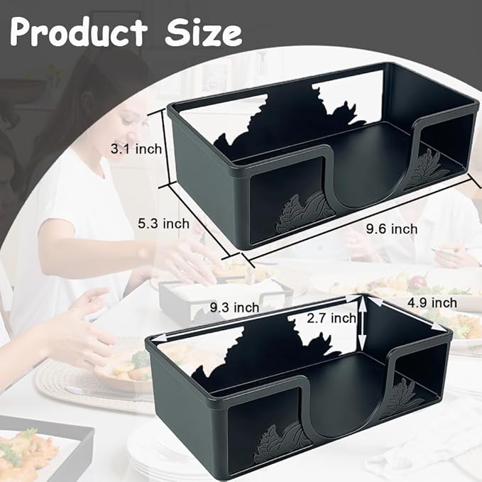 Metal Napkin Holder for Bathroom and Kitchen - Black Floral Design Disposable Hand Towel Holder Tray, Guest Towel Organizer for Countertop, Paper Napkin and Towel Dispenser(Black)
