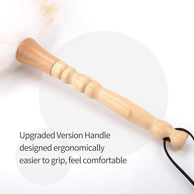Lambswool Duster with Solid Wooden Handle,Leather Hang Strap,Comfortable Grips 19.6 inch Long Natural Feathers Dusters for Cleaning Wall Plant Desk Blind Cleaner Duster Tool