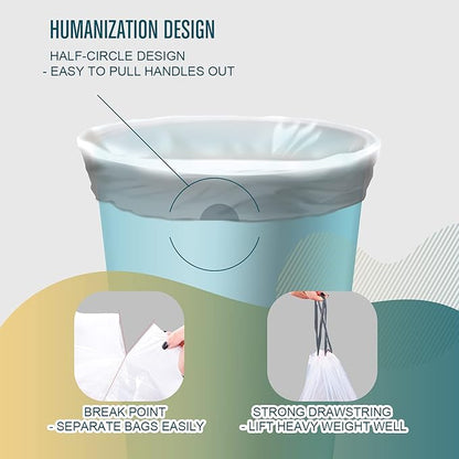 FORID Small Drawstring Trash Bags - 4 Gallon Plastic Garbage Bags 240 Counts White Trash Can Liners 15 Liter for Bathroom Restroom Bedroom Office Toilet - Durable & Thick Trash Bag