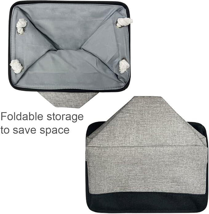 Organization and Storage Bins for Shelves - 17X15X12 inch 2 Pack Foldable Baskets for Organizing, Fabric Storage Cubes with Rope, Storage Box for Decorative Cloth (Black & Grey)