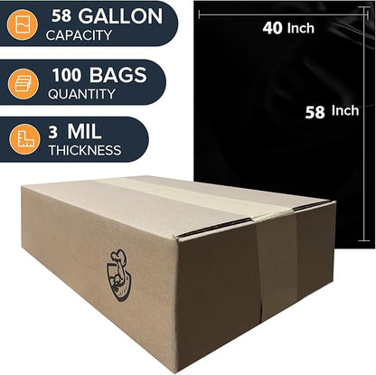 ToughBag 55-60 Gallon Heavy Duty Trash Bags - Contractor Grade, 3 Mil, 40 * 58, Tear Resistant, Gusseted Design for Industrial & Yard Waste(100 packs)