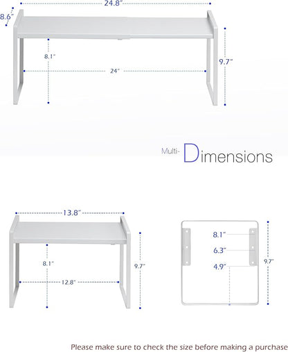 Nxconsu Cabinet Shelf Expandable Height Adjustable Organizer Riser for Kitchen Cabinet Pantry Cupboard Under Sink Countertop Organization Storage Space Saver Stackable Heavy Duty Metal White