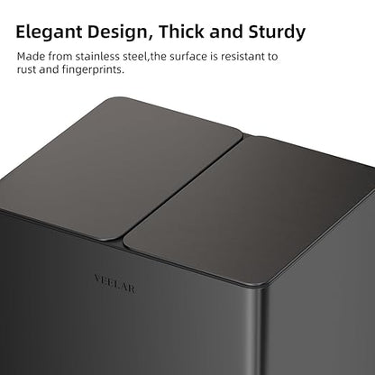 Kitchen Dual Trash Can - Double Touchless Garbage Bins 2 x 4 Gallon (2 x 15 L) with Lid, Stainless Compartment Trash and Recycle Bin Combo