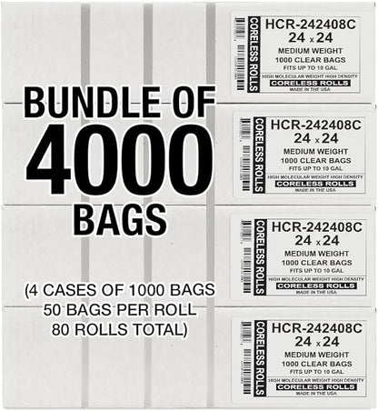 Aluf Plastics High Density Trash Bags, 10 Gallon, 4000 Count, 8 Micron (eq), 24" x 24", Clear, for Bathroom, Office, Industrial, Commercial, Janitorial, Municipal, Recycling