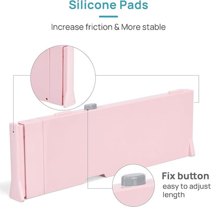 Vtopmart 8 Pack Drawer Dividers for Clothes, 4" High 11.6"-17" Adjustable Expandable Dresser Drawer Organizer, Plastic Separators for Dresser, Baby Clothes, Underwear, Kitchen & Office Storage, Pink