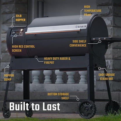 Brisk It Origin-940 Electric Wood Pellet Smoker Grill – A.I. Smart BBQ Grill with WiFi, 7-in-1 Outdoor Grill & Smoker, PID Controller (Up to 500°F), 940 sq.in Cooking Area, Meat Probe