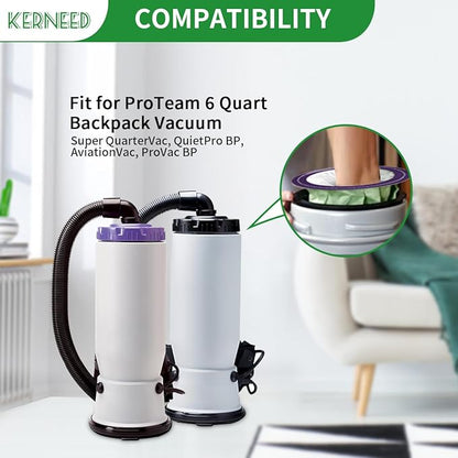 15 Pack 100431 Micro Filter Bags Replacement for ProTeam 6 Quart Backpack Vacuum: Super QuarterVac, QuietPro BP, AviationVac, ProVac BP, Replace Part #100431 Open Cirular Collar