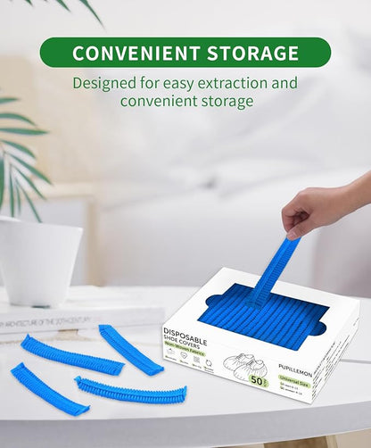 50Pcs(25 Pairs) Non-Woven Shoe Covers Disposable Non Slip for Indoors, Breathable | Durable | Boot Covers, Fits Up to Size 13 US Men (Blue)