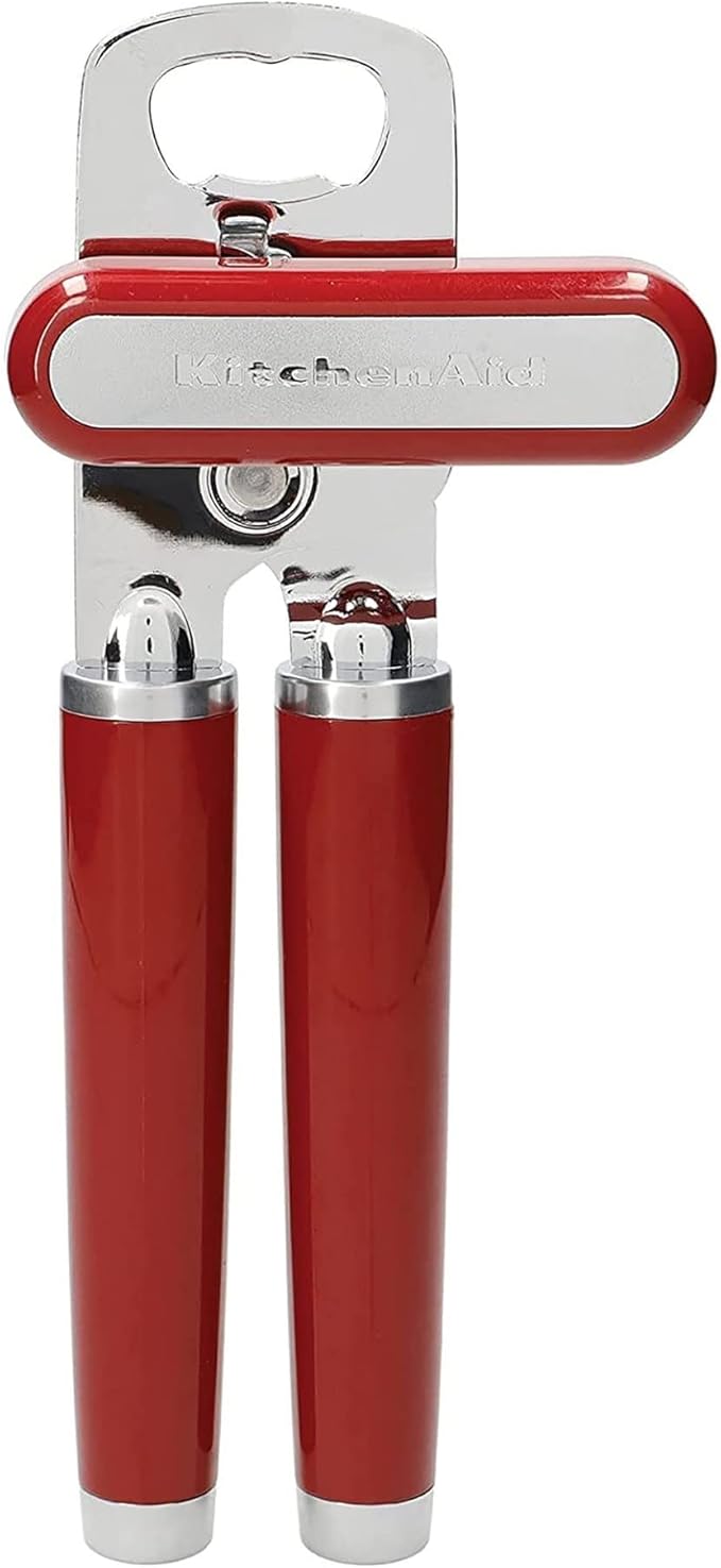 KitchenAid Classic Multifunction Can Opener and Bottle Opener Easy to Use, Razor Sharp Stainless Steel Cutting Wheel, Soft Ergonomic Handles, Empire Red
