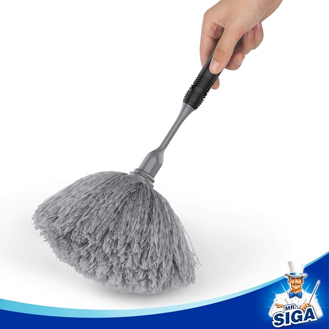 MR.SIGA Microfiber Delicate Duster, Comfortable Non Slip Handle, Detachable Washable Duster Head, Gray & Black