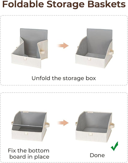 StorageWorks Closet Storage Bins, Trapezoid Organizer Box for Shelves, Fabric Clothes Bin, Foldable Organizing Baskets with Handles, Small, 3-Pack, Mixing of Beige, White & Ivory