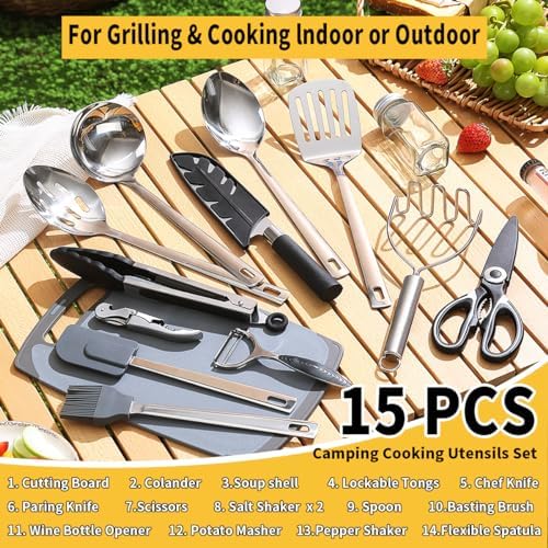 Camping Essentials Accessories Camping Gear Must Haves, Cooking Utensils Set Rv Camping Kitchen Backpacking Supplies Camper Gadgets Outdoor Hiking Travel Picnic Gifts