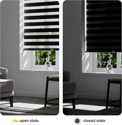 Persilux Cordless Zebra Shades (47" W X 72" H, Black) Free-Stop Window Shades Dual Layer Light Control for Day and Night, Light Filtering Sheer Blinds for Windows, Easy to Install