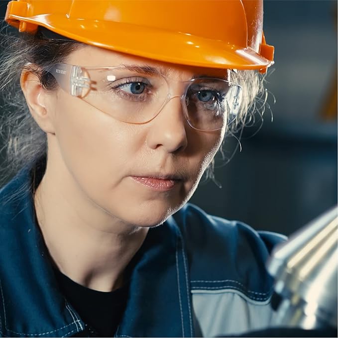 amoolo Clear Safety Glasses Bulk of 48, Protective Eyewear for Men Women, ANSI Z87.1 Impact Resistant Eye Protection for Work, Lab, Construction