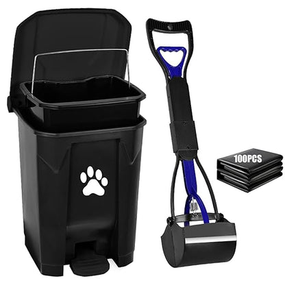 Outdoor Dog Poop Trash Can with Lid, Dog Waste Trash Can Pet Waste Container Pooper Scooper for Yard Garden Kitchen with Removable Inner Bin, Large Garbage Bag, Black