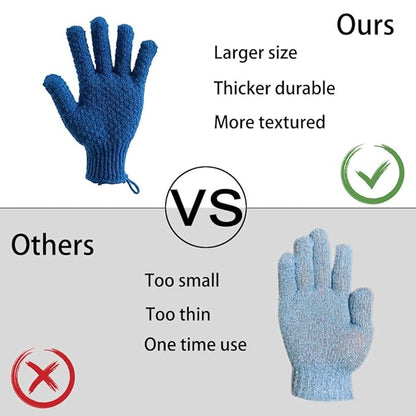 Bath Exfoliating Gloves Scrub - 4 pcs (2 Pair) Lengthened and Large Exfoliating Scrubbing Gloves for Shower, Spa, Massage - Scrub Exfoliating Mitts for Body, Face, Hand and Foot（Blue and Pink）