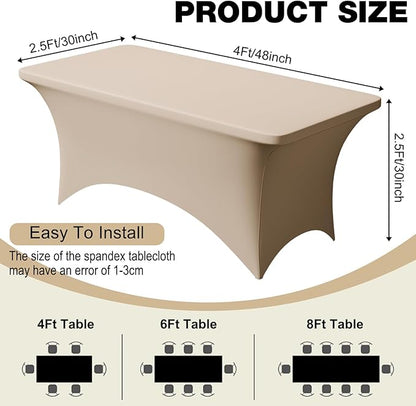 Trlyc 1 Pack 4FT Spandex Table Cloth - 48 x 30 Inch Rectangular Stretch Tablecloth, Wrinkle Resistant Scretch Table Cover for Wedding, Party, Banquet, Picnic, Outdoor Decoration (1Pcs,Champagne)
