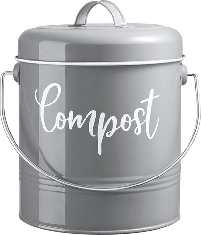 Gray Compost Bin Kitchen, 1.3 Gallon Farmhouse Kitchen Compost Bin Countertop with Lid and Charcoal Filters, Indoor Compost Bucket for Decor and Accessories