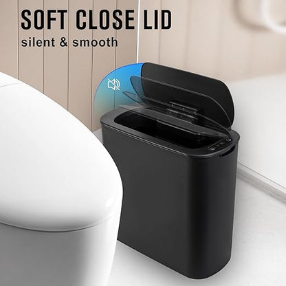 Cesun Automatic Motion Sensor Black Bathroom Trash Can with Lid, 2.6 Gallon Touchless Trash Bin, Smart Plastic Slim Garbage Can Small Wastebasket for Toilet, Office, rv, Bedroom, Living Room