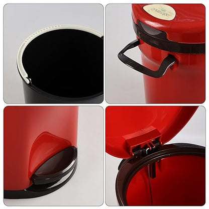 Round Trash Can with Soft-Close Foot Pedal, 2 Gallon Waste Bin with Lid, Bathroom Step Waste Can, Red