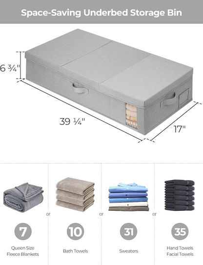 StorageWorks 2-Pack Jumbo Under Bed Storage Bins with Lids, Underbed Storage Containers with Handles and Label Holder, Closet Organizer for Clothes, Blankets, Sweater
