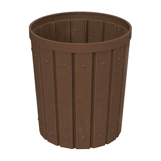 42 Gallon Slated Circle 100% Recycled Plastic Commercial Outdoor or Indoor Trash Can with Push Open Dome Lid and Internal Liner | Great for Schools and Businesses - Brown Granite
