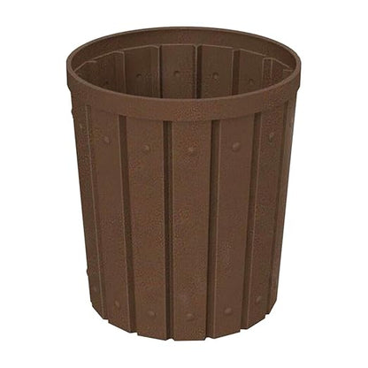 42 Gallon Slated Circle 100% Recycled Plastic Commercial Outdoor or Indoor Trash Can with Push Open Dome Lid and Internal Liner | Great for Schools and Businesses - Brown Granite