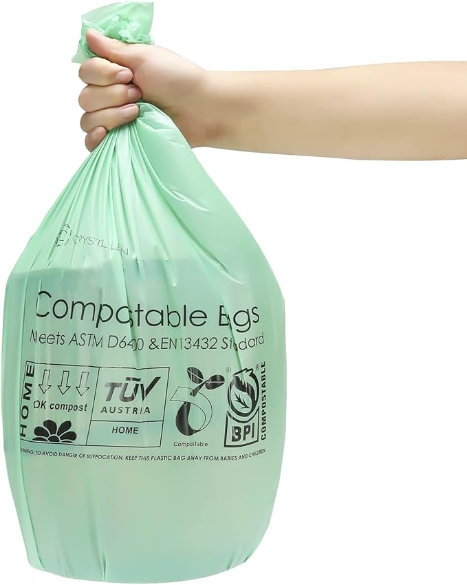 C Crystal Lemon 50 Count Biodegradable Kitchen Food Waste Bags - 6 Gallon Scraps Bags - Heavy Duty Compostable Waste Bags for Kitchen - Unscented Trash Bags 6 Gallon for Yard, Food
