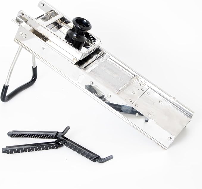 Lehman's Foldable Mandoline Veggie Slicer, Interchangeable Blades for All-In-One Vegetable Slicing, Easy to Clean, Store Flat